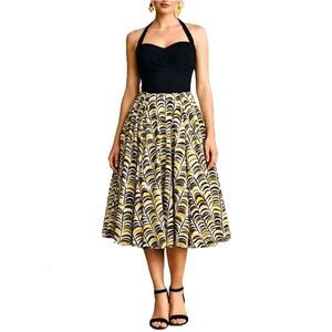 ANTHROPOLOGIE Girls from Savoy Memory of Feathers PinUp Girl Halter Dress, Sz 4